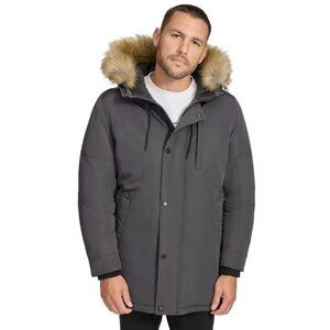 Calvin Klein Black Parka Faux Fur Trim Hood Coat S